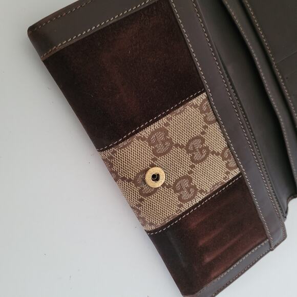 GUCCI Vintage Wallet Bifold Brown Designer Large Retro Clutch Suede - Picture 9 of 13